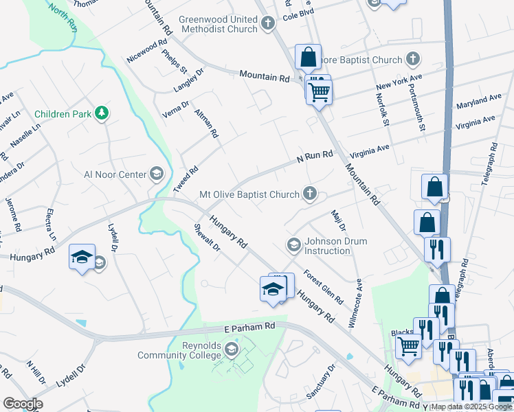 map of restaurants, bars, coffee shops, grocery stores, and more near 8131 Ryan Road in Henrico