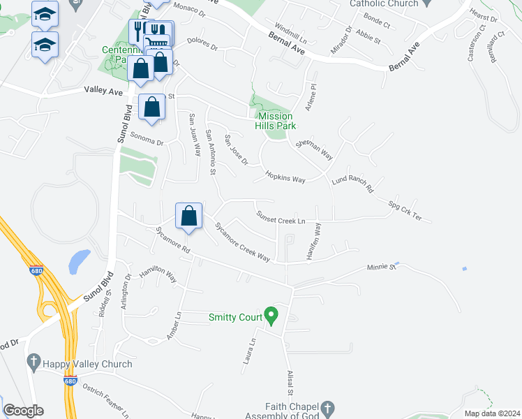 map of restaurants, bars, coffee shops, grocery stores, and more near 866 Sunset Creek Lane in Pleasanton