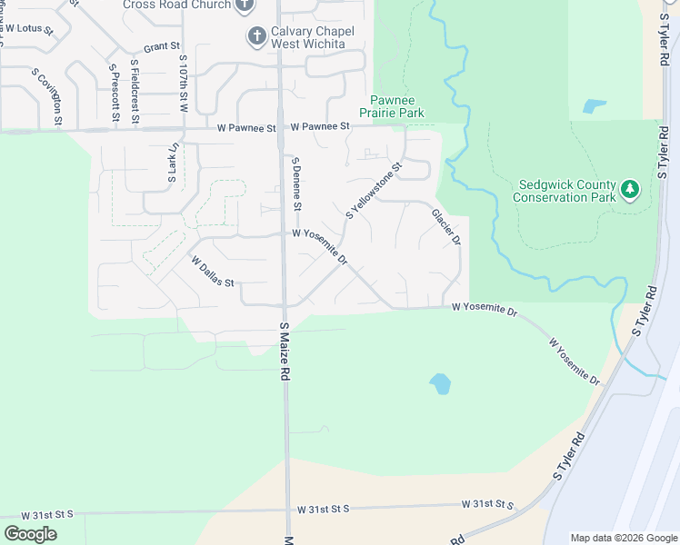 map of restaurants, bars, coffee shops, grocery stores, and more near 2702 S Crestline Cir in Wichita