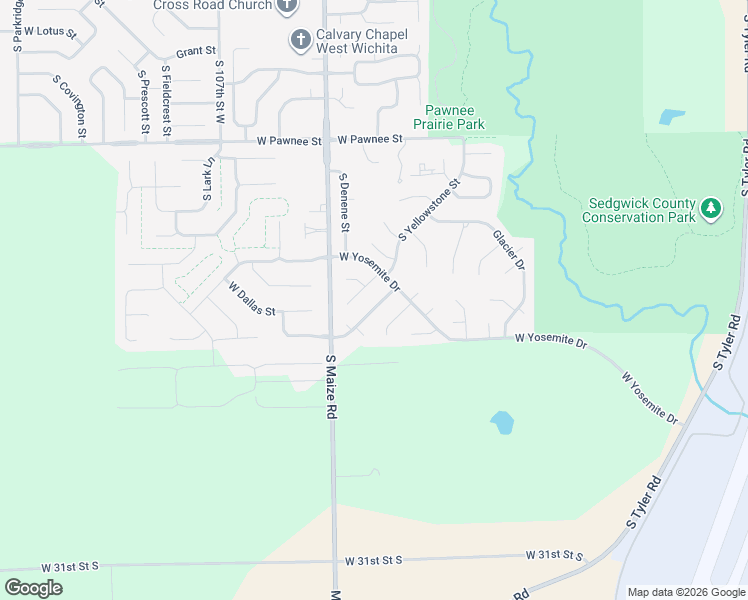 map of restaurants, bars, coffee shops, grocery stores, and more near 2702 S Crestline Cir in Wichita