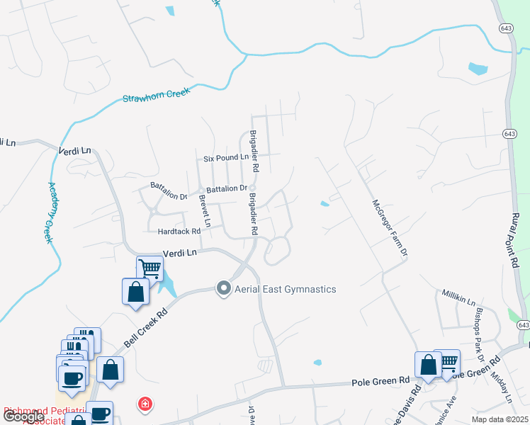 map of restaurants, bars, coffee shops, grocery stores, and more near 9029 Vidette Lane in Mechanicsville