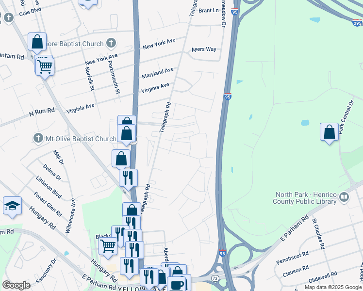 map of restaurants, bars, coffee shops, grocery stores, and more near 8851 Telegraph Road in Glen Allen