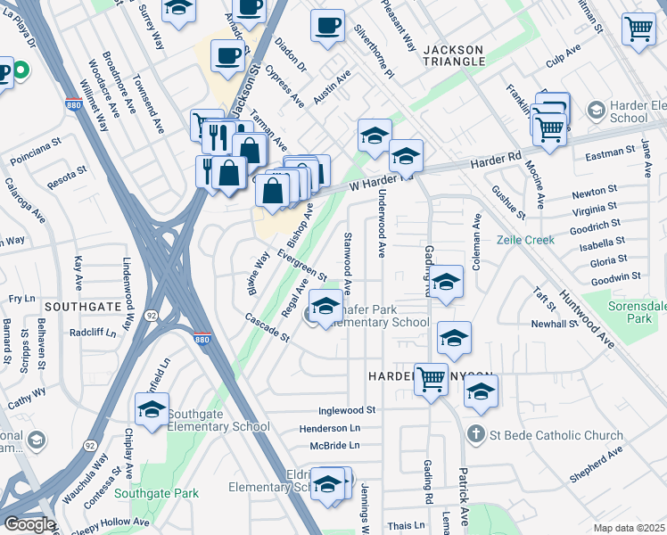 map of restaurants, bars, coffee shops, grocery stores, and more near 476 Blue Bonnet Place in Hayward