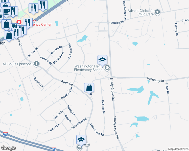 map of restaurants, bars, coffee shops, grocery stores, and more near 9011 Mann Drive in Mechanicsville