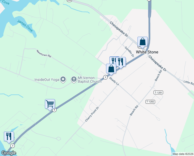 map of restaurants, bars, coffee shops, grocery stores, and more near 34-80 James Wharf Road in White Stone