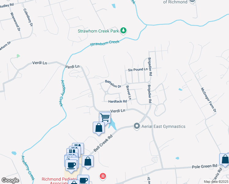 map of restaurants, bars, coffee shops, grocery stores, and more near 7379 Smoothbore Lane in Mechanicsville