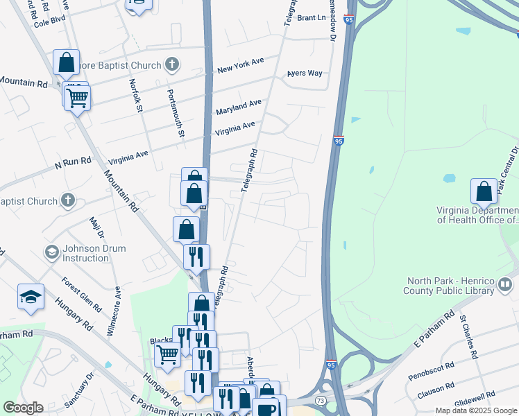 map of restaurants, bars, coffee shops, grocery stores, and more near 8851 Telegraph Road in Glen Allen