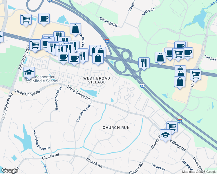 map of restaurants, bars, coffee shops, grocery stores, and more near 202 Geese Landing in Glen Allen
