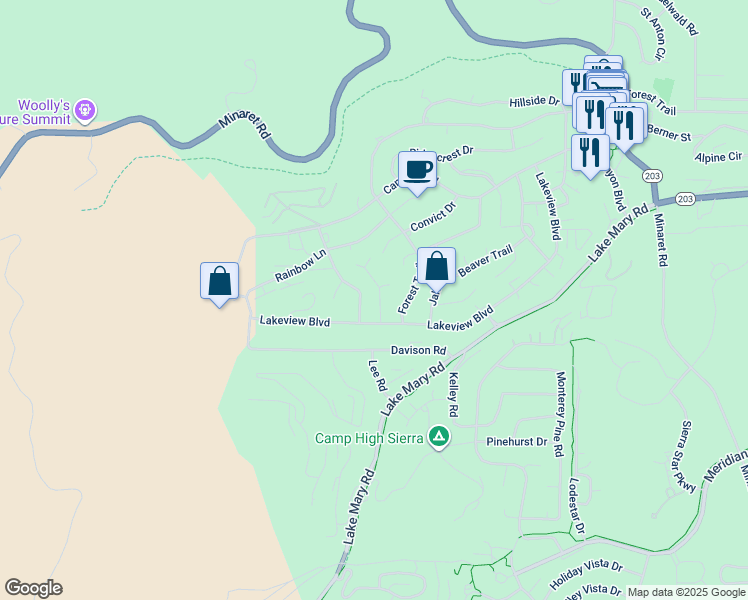 map of restaurants, bars, coffee shops, grocery stores, and more near 42-66 Aspen Lane in Mammoth Lakes