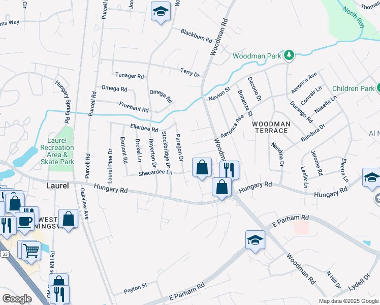 map of restaurants, bars, coffee shops, grocery stores, and more near 2428 Brandon Forest Court in Henrico