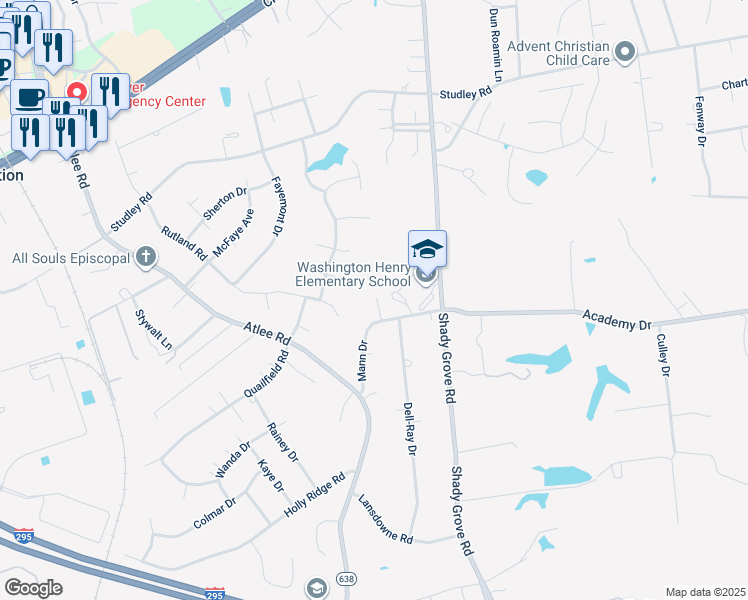 map of restaurants, bars, coffee shops, grocery stores, and more near 9011 Mann Drive in Mechanicsville