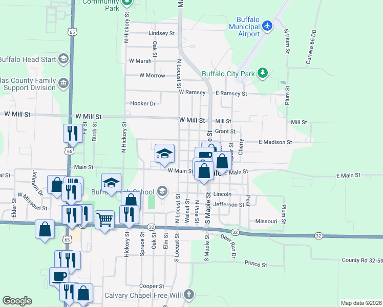 map of restaurants, bars, coffee shops, grocery stores, and more near 311 West Benton Street in Buffalo