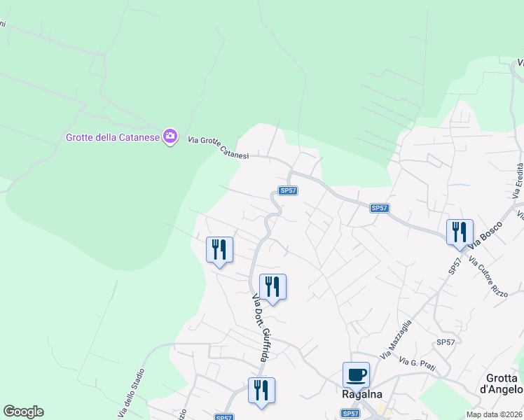 map of restaurants, bars, coffee shops, grocery stores, and more near 10 Vico Calvagna in Ragalna