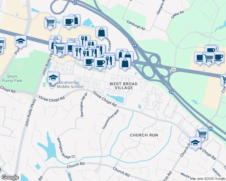 map of restaurants, bars, coffee shops, grocery stores, and more near 400 Geese Landing in Glen Allen