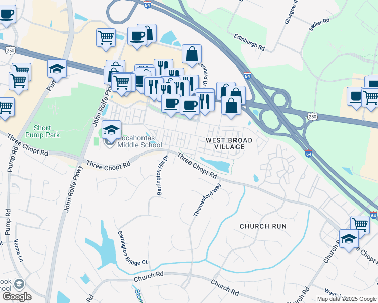 map of restaurants, bars, coffee shops, grocery stores, and more near 541 Geese Landing in Glen Allen