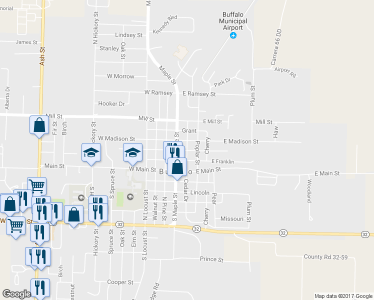 map of restaurants, bars, coffee shops, grocery stores, and more near Cedar Drive in Buffalo