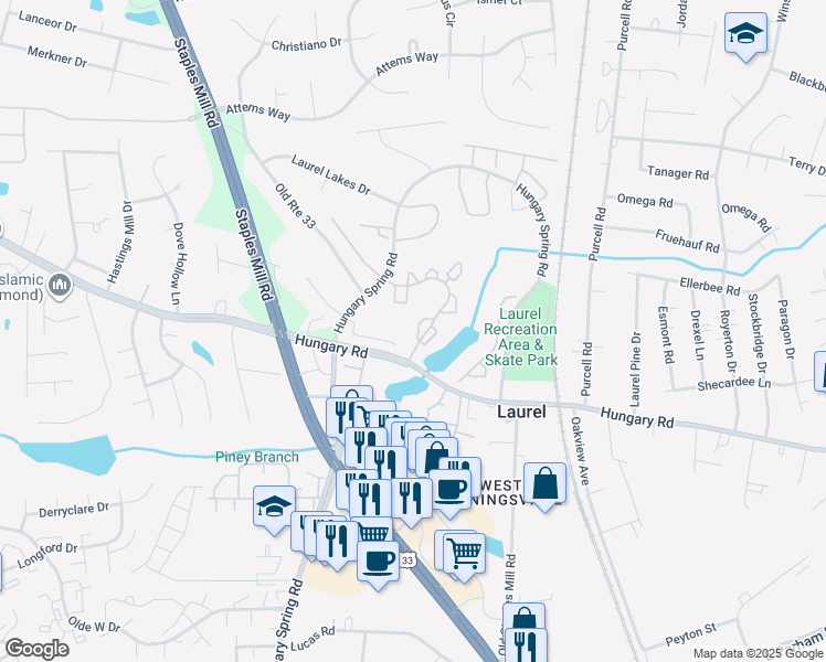 map of restaurants, bars, coffee shops, grocery stores, and more near 9355 Kempton Manor Court in Glen Allen
