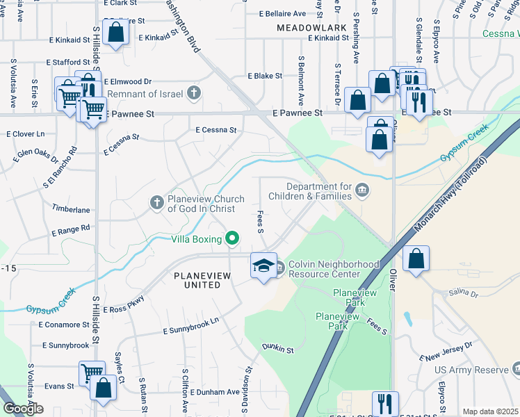 map of restaurants, bars, coffee shops, grocery stores, and more near 2636 S Fees St in Wichita