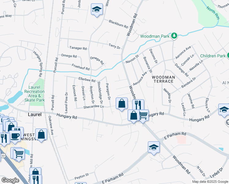 map of restaurants, bars, coffee shops, grocery stores, and more near 2425 Ramsey Court in Richmond