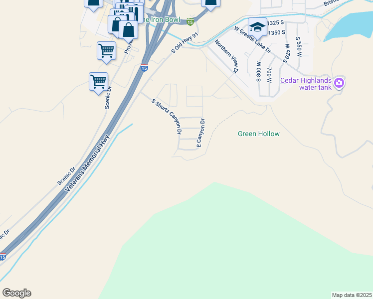 map of restaurants, bars, coffee shops, grocery stores, and more near 1378 West 1775 South in Cedar City