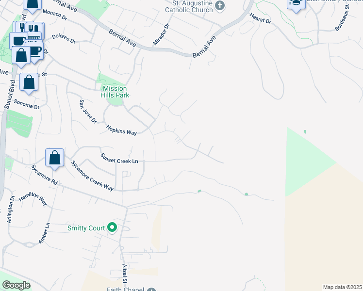 map of restaurants, bars, coffee shops, grocery stores, and more near 1201 Lund Ranch Road in Pleasanton
