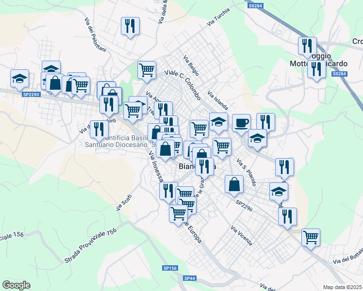 map of restaurants, bars, coffee shops, grocery stores, and more near 26 Via Etnea in Biancavilla