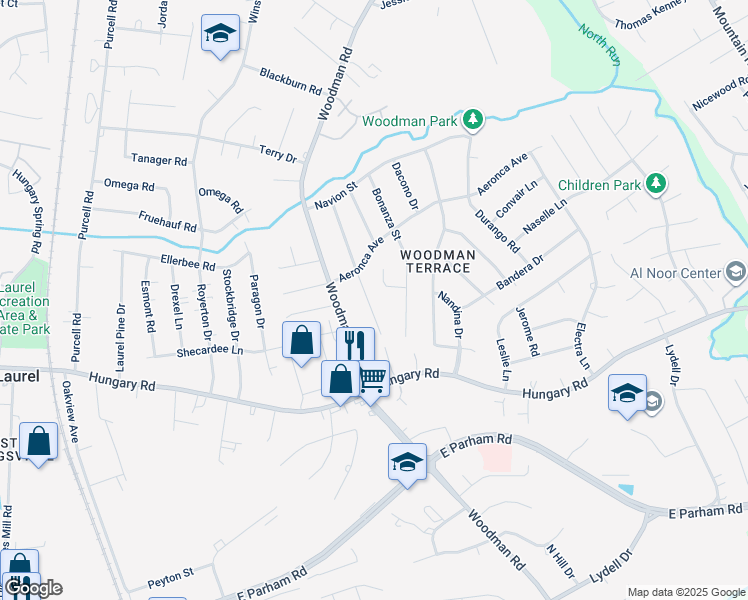 map of restaurants, bars, coffee shops, grocery stores, and more near 9609 Thacker Lane in Richmond