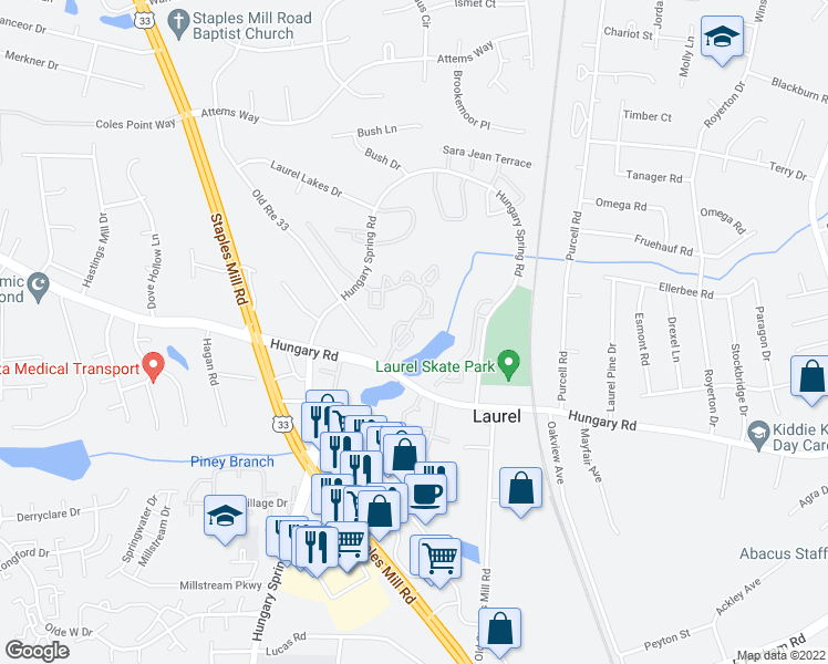 map of restaurants, bars, coffee shops, grocery stores, and more near 9355 Kempton Manor Court in Glen Allen