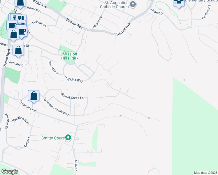 map of restaurants, bars, coffee shops, grocery stores, and more near 1189 Lund Ranch Road in Pleasanton