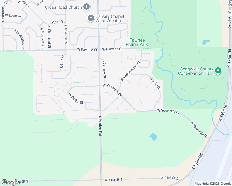 map of restaurants, bars, coffee shops, grocery stores, and more near 2702 South Crestline Circle in Wichita
