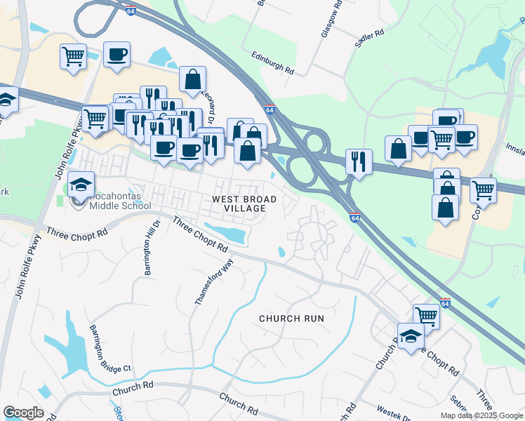 map of restaurants, bars, coffee shops, grocery stores, and more near 202 Geese Landing in Glen Allen