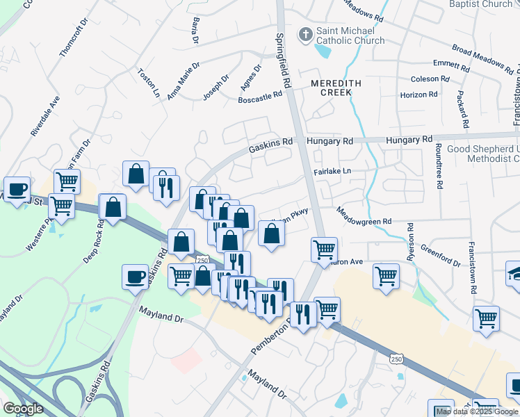 map of restaurants, bars, coffee shops, grocery stores, and more near 9724 Springfield Woods Circle in Glen Allen