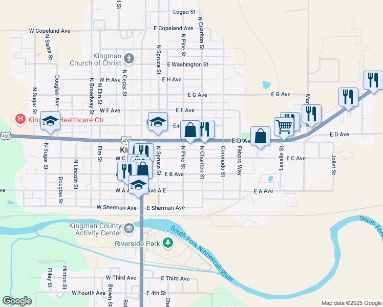 map of restaurants, bars, coffee shops, grocery stores, and more near 302 East C Avenue in Kingman