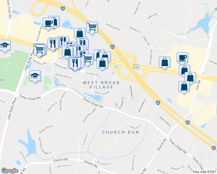 map of restaurants, bars, coffee shops, grocery stores, and more near 200 Geese Landing in Glen Allen