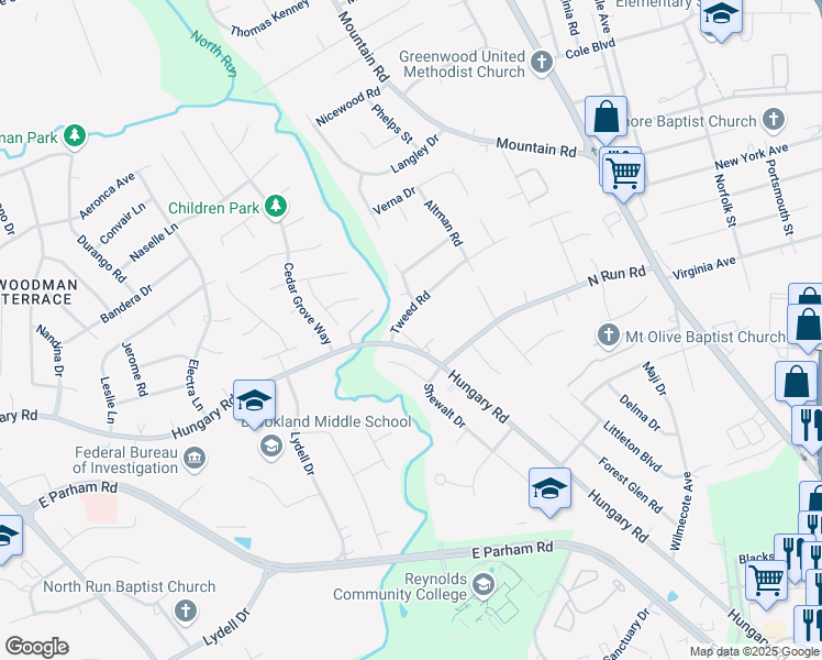 map of restaurants, bars, coffee shops, grocery stores, and more near 1762 Hungary Creek Lane in Henrico