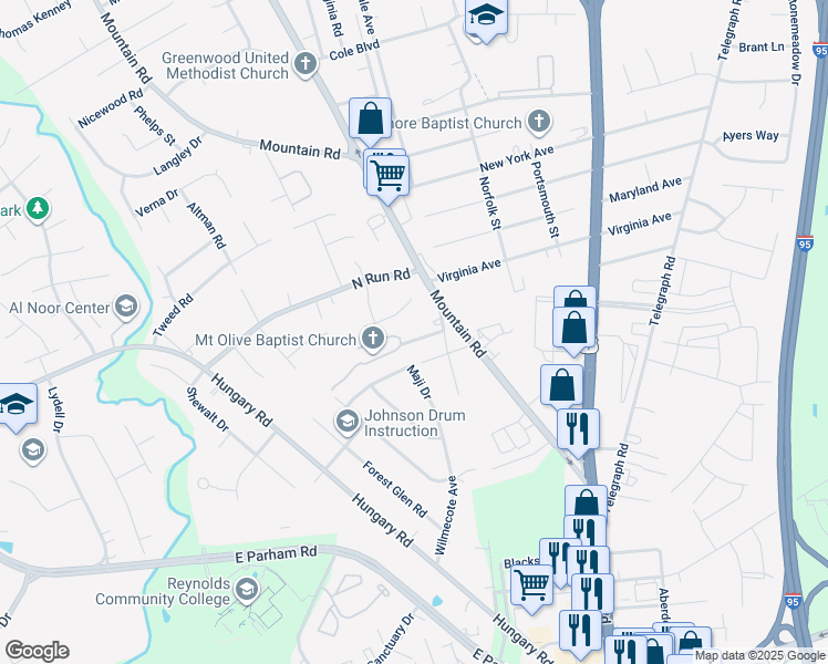 map of restaurants, bars, coffee shops, grocery stores, and more near 8804 Mount Olive Avenue in Glen Allen