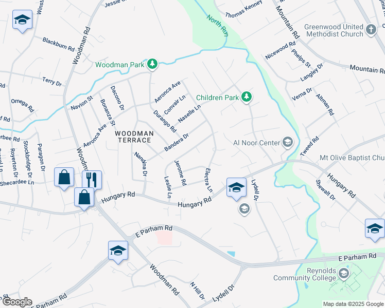 map of restaurants, bars, coffee shops, grocery stores, and more near 1817 Leslie Lane in Richmond