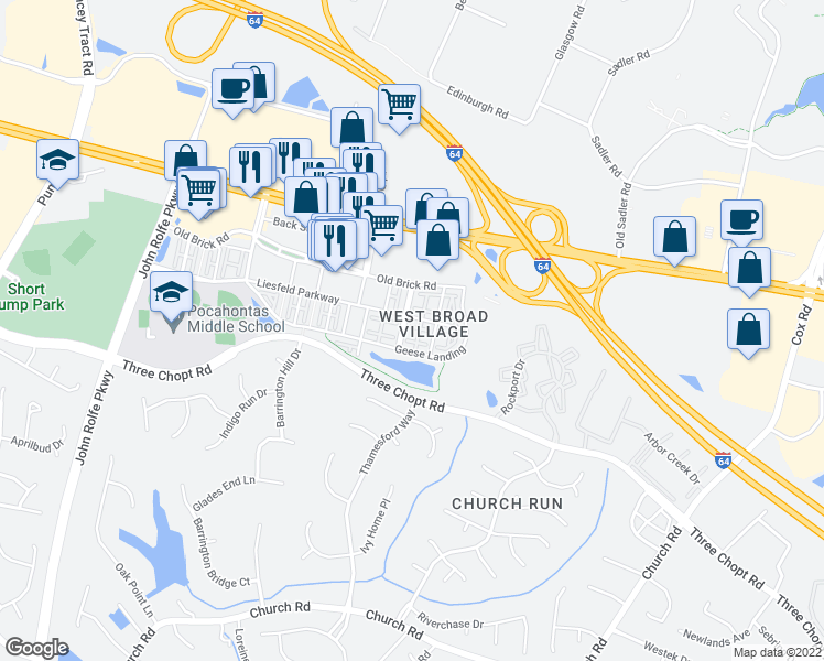 map of restaurants, bars, coffee shops, grocery stores, and more near 3813 Fish Pond Lane in Glen Allen