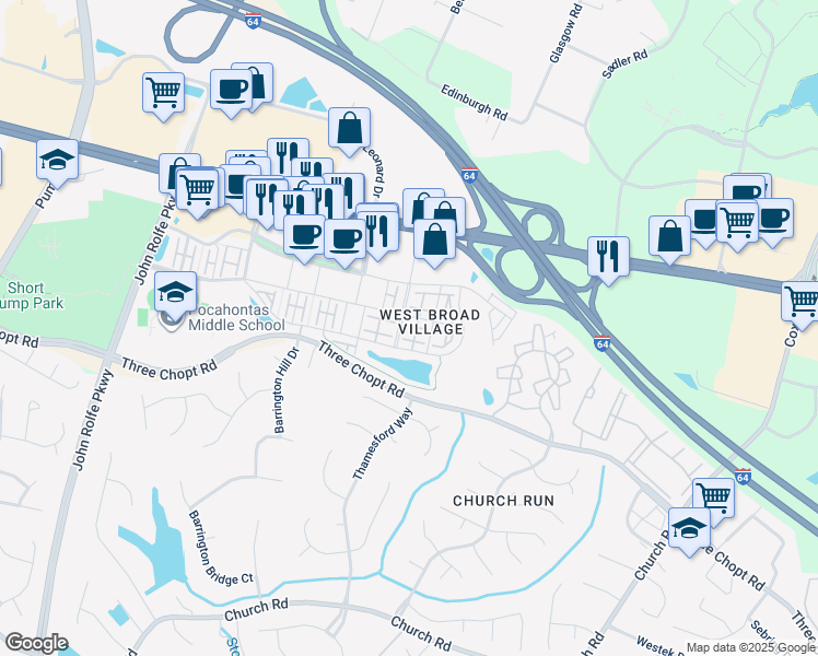 map of restaurants, bars, coffee shops, grocery stores, and more near 3813 Fish Pond Lane in Glen Allen