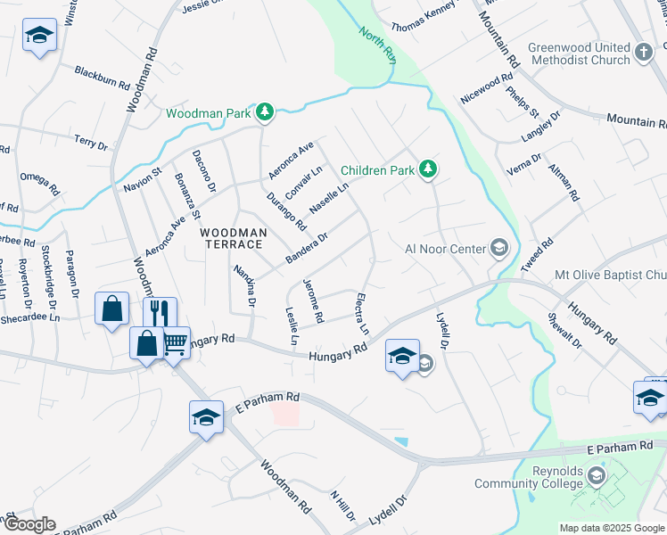 map of restaurants, bars, coffee shops, grocery stores, and more near 1817 Leslie Lane in Richmond