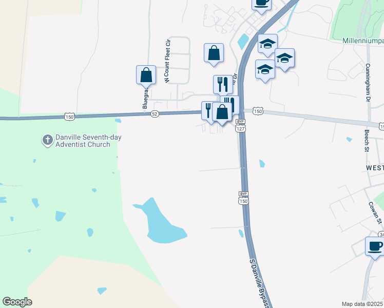 map of restaurants, bars, coffee shops, grocery stores, and more near Engleside Drive in Danville