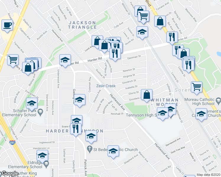map of restaurants, bars, coffee shops, grocery stores, and more near 26293 Mocine Ave in Hayward
