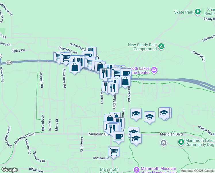 map of restaurants, bars, coffee shops, grocery stores, and more near 26 Old Mammoth Road in Mammoth Lakes