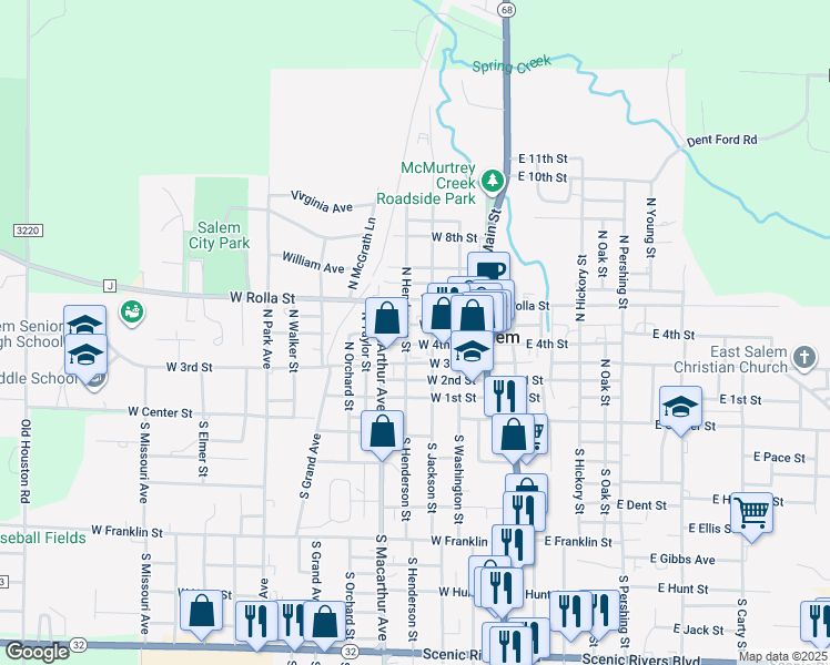 map of restaurants, bars, coffee shops, grocery stores, and more near 302 West 4th Street in Salem