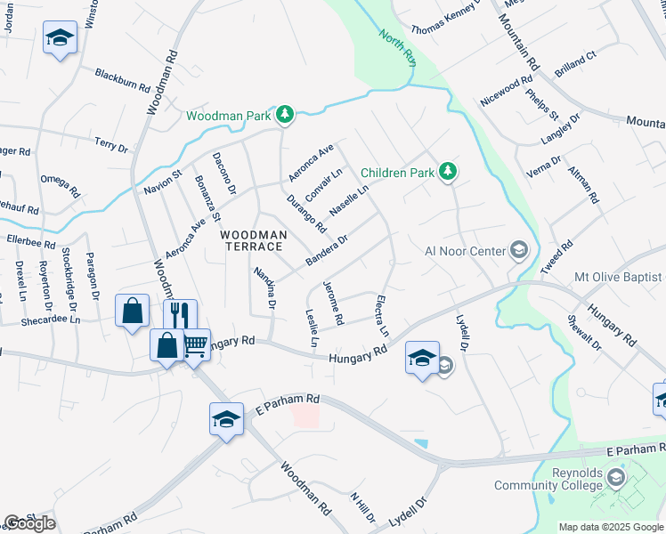 map of restaurants, bars, coffee shops, grocery stores, and more near 1822 Leslie Lane in Richmond