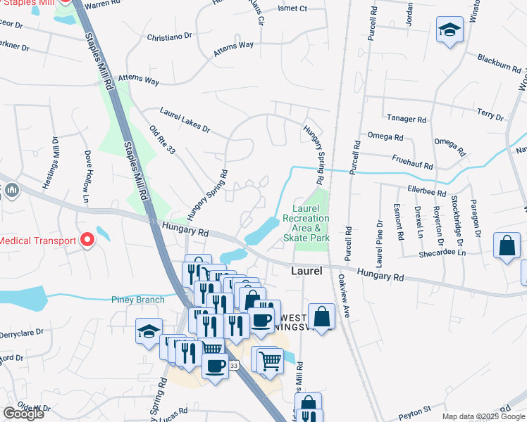 map of restaurants, bars, coffee shops, grocery stores, and more near 9363 Brighter Tower Court in Glen Allen