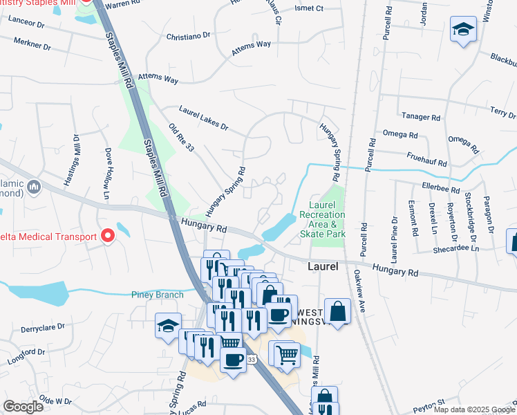 map of restaurants, bars, coffee shops, grocery stores, and more near 9355 Kempton Manor Court in Glen Allen