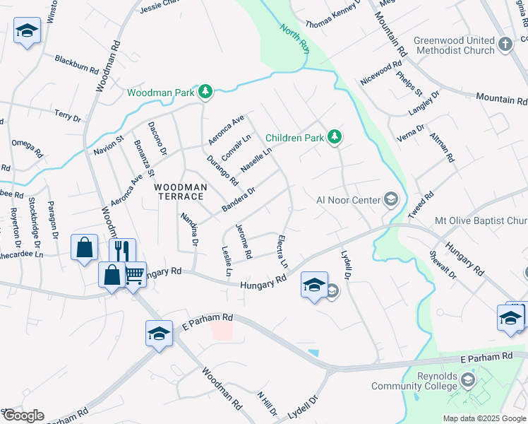 map of restaurants, bars, coffee shops, grocery stores, and more near 1815 Leslie Lane in Richmond