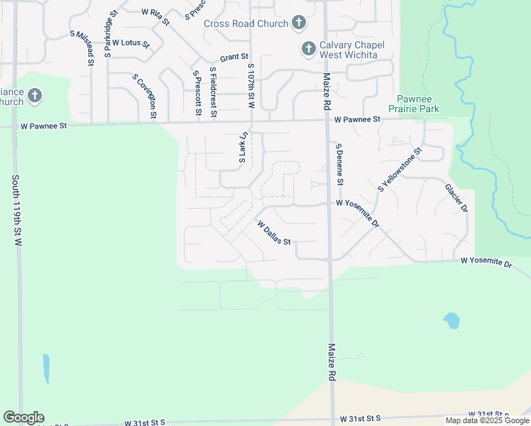 map of restaurants, bars, coffee shops, grocery stores, and more near 10713 West Yosemite Drive in Wichita