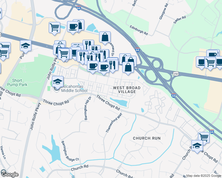 map of restaurants, bars, coffee shops, grocery stores, and more near 3825 Maher Manor in Glen Allen